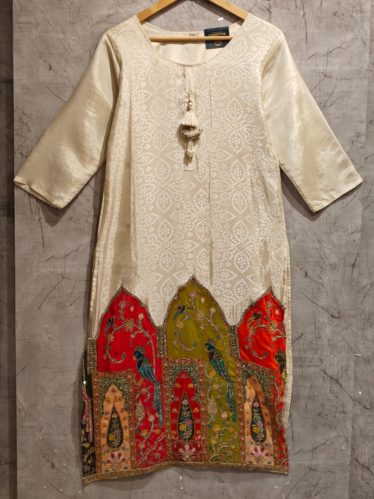 White Shimer Hand Embroidery Straight Fit Kurtha 765