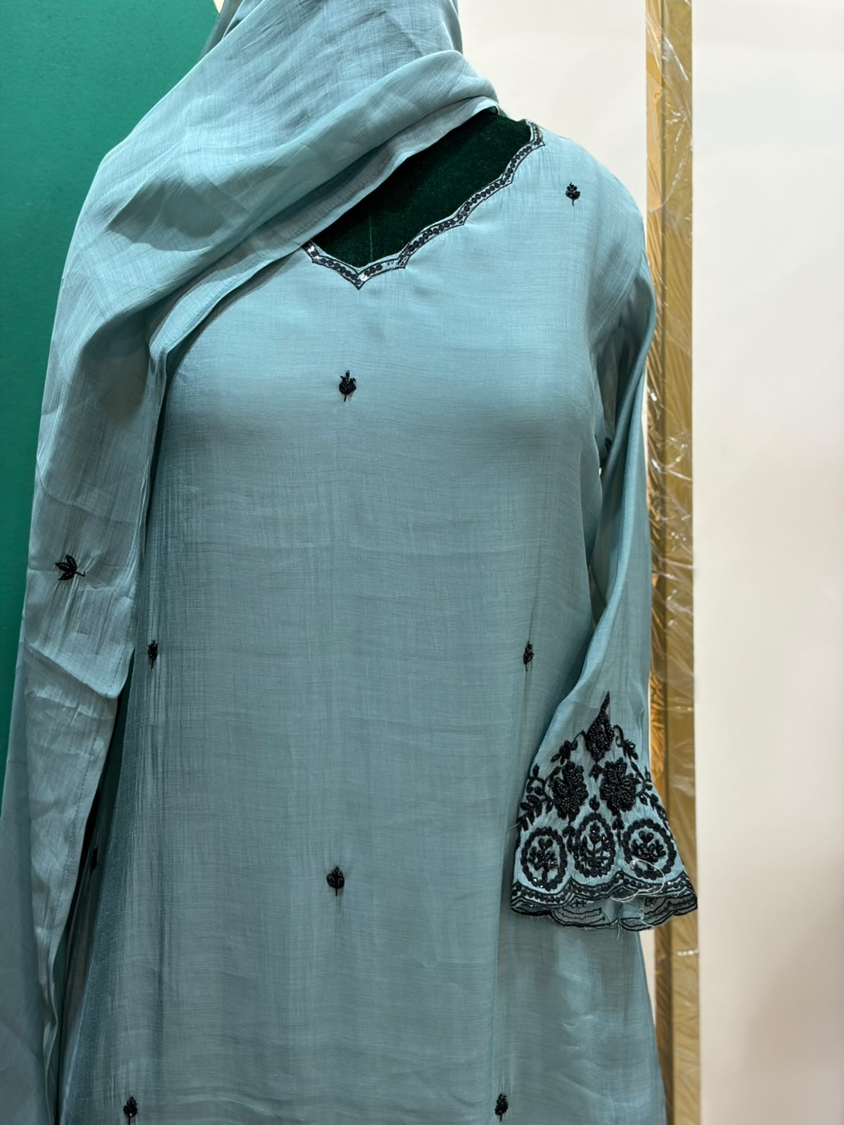 Blue Mul Chandheri A line Kurtha  151