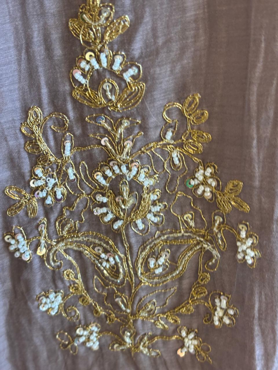 Gray  Mul Chanderi Airline Handwork Kurtha 581