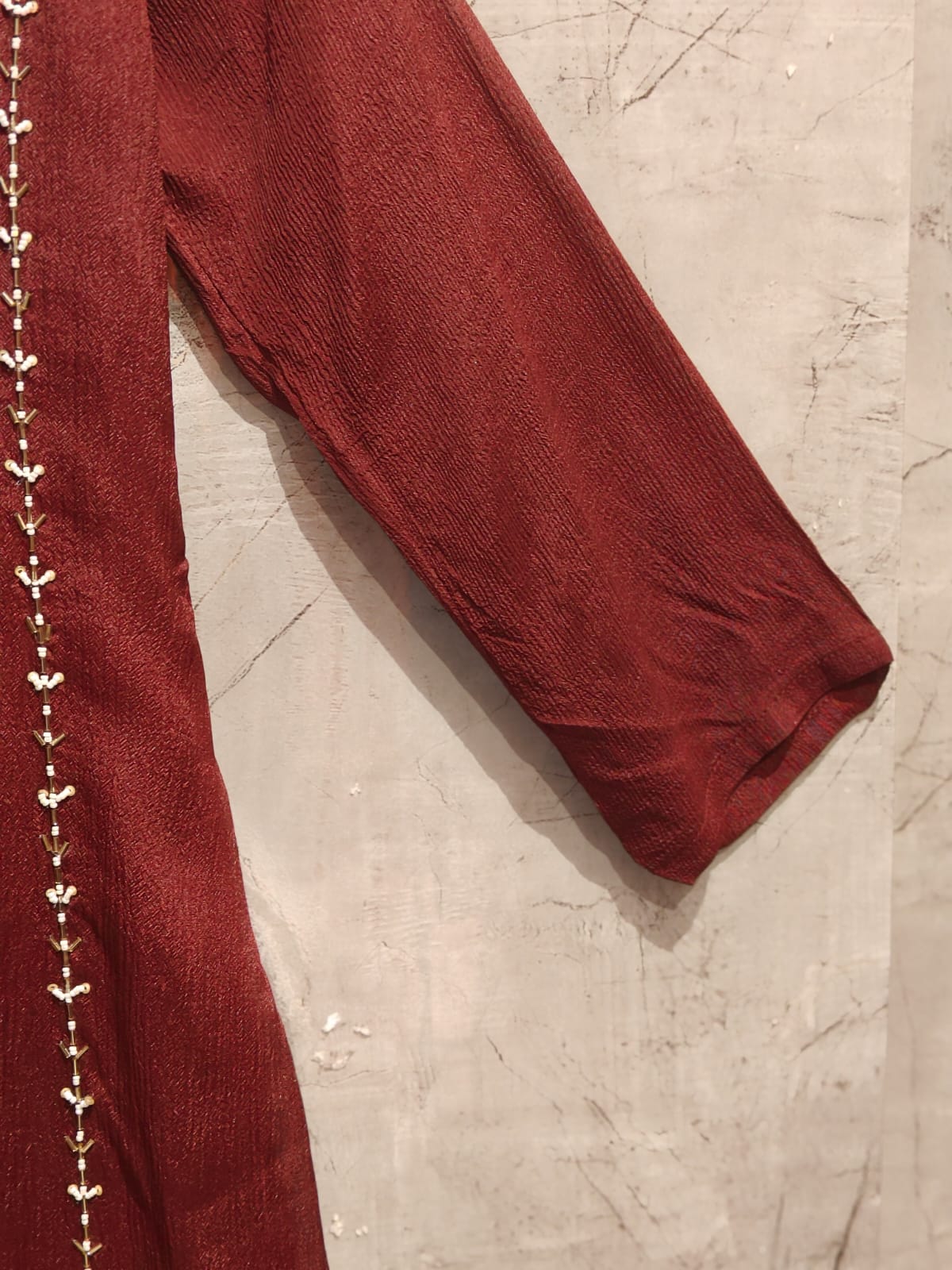 Brown Chinnon Hand Embroidery Airline Kurtha 444