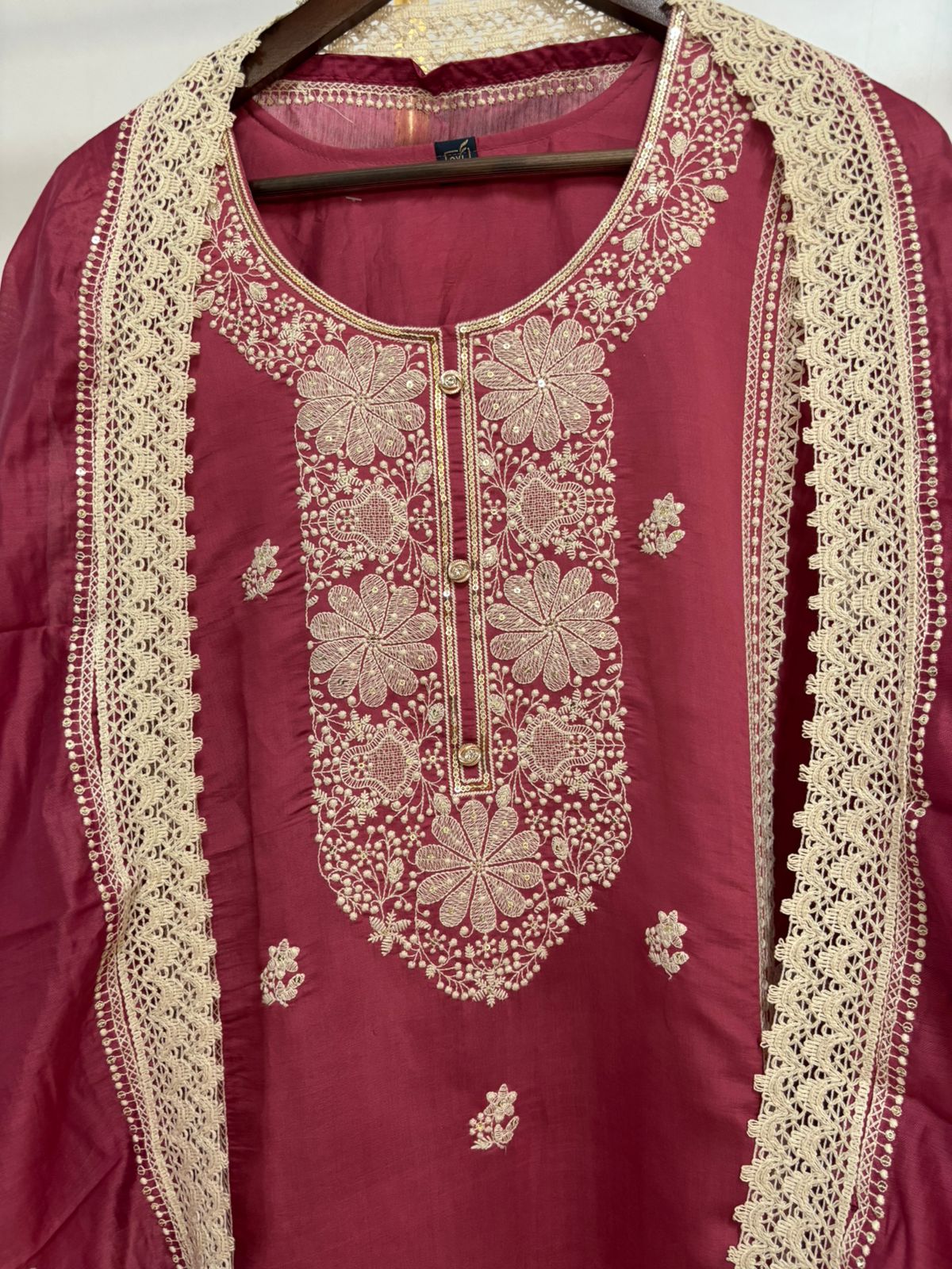 Pink Silk Thread Embroidery Work Straight Fit Kurtha 230