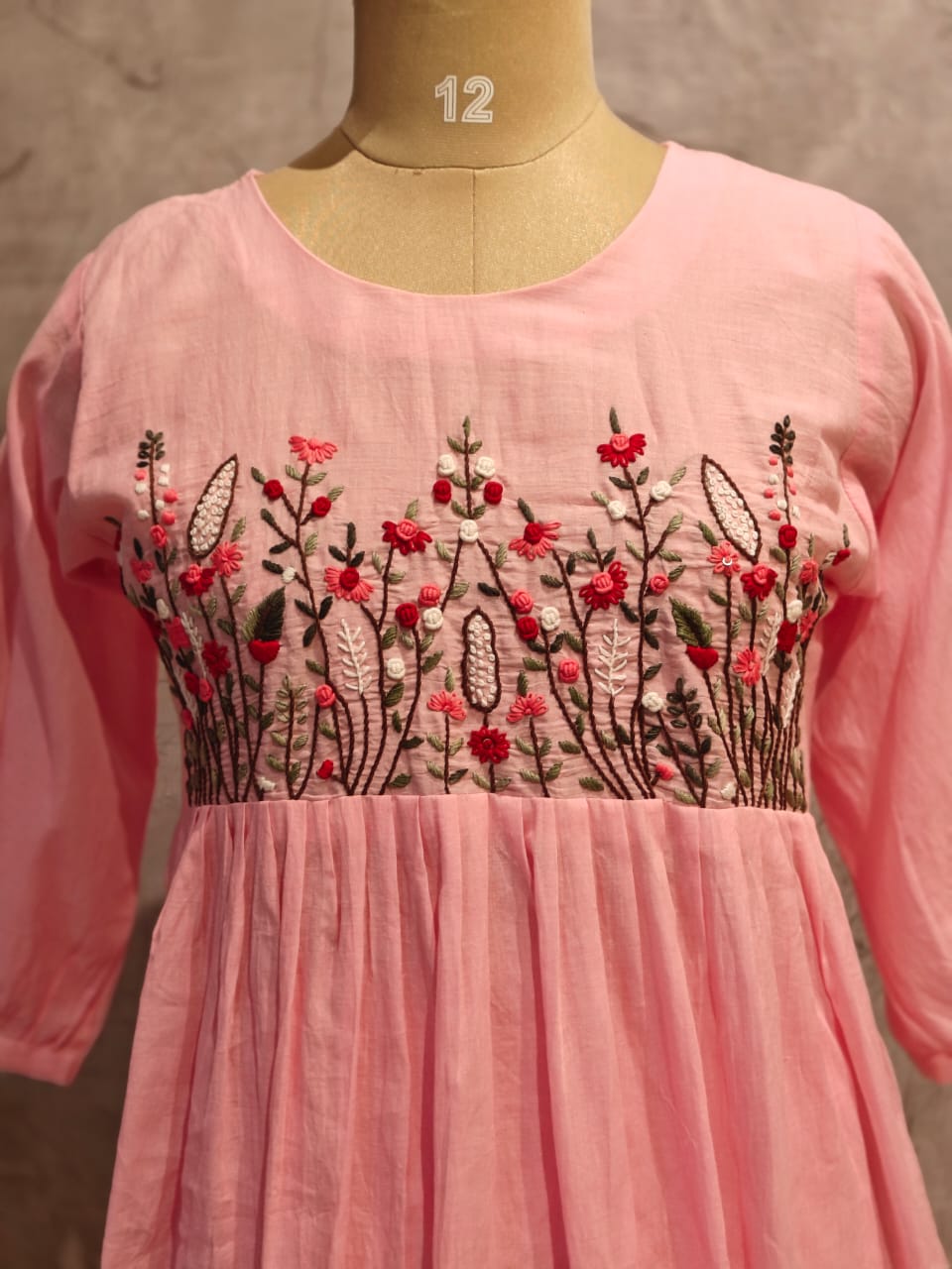 Baby Pink Cotton Thread Embroidery Cord set  Kurtha 27