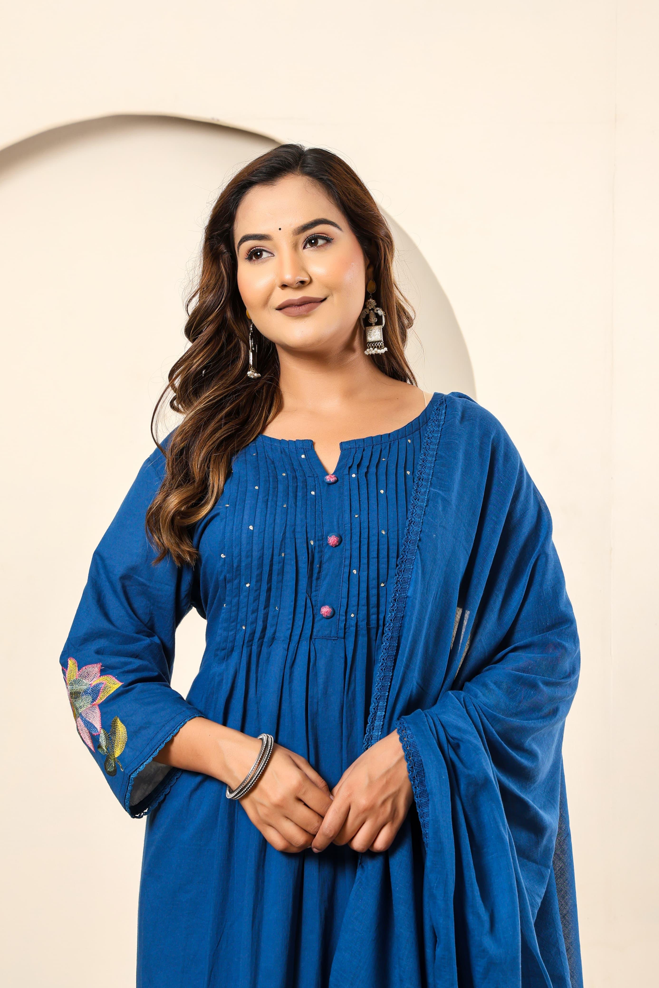 Royal Blue Mul Cotton Anarkali Kurtha 347