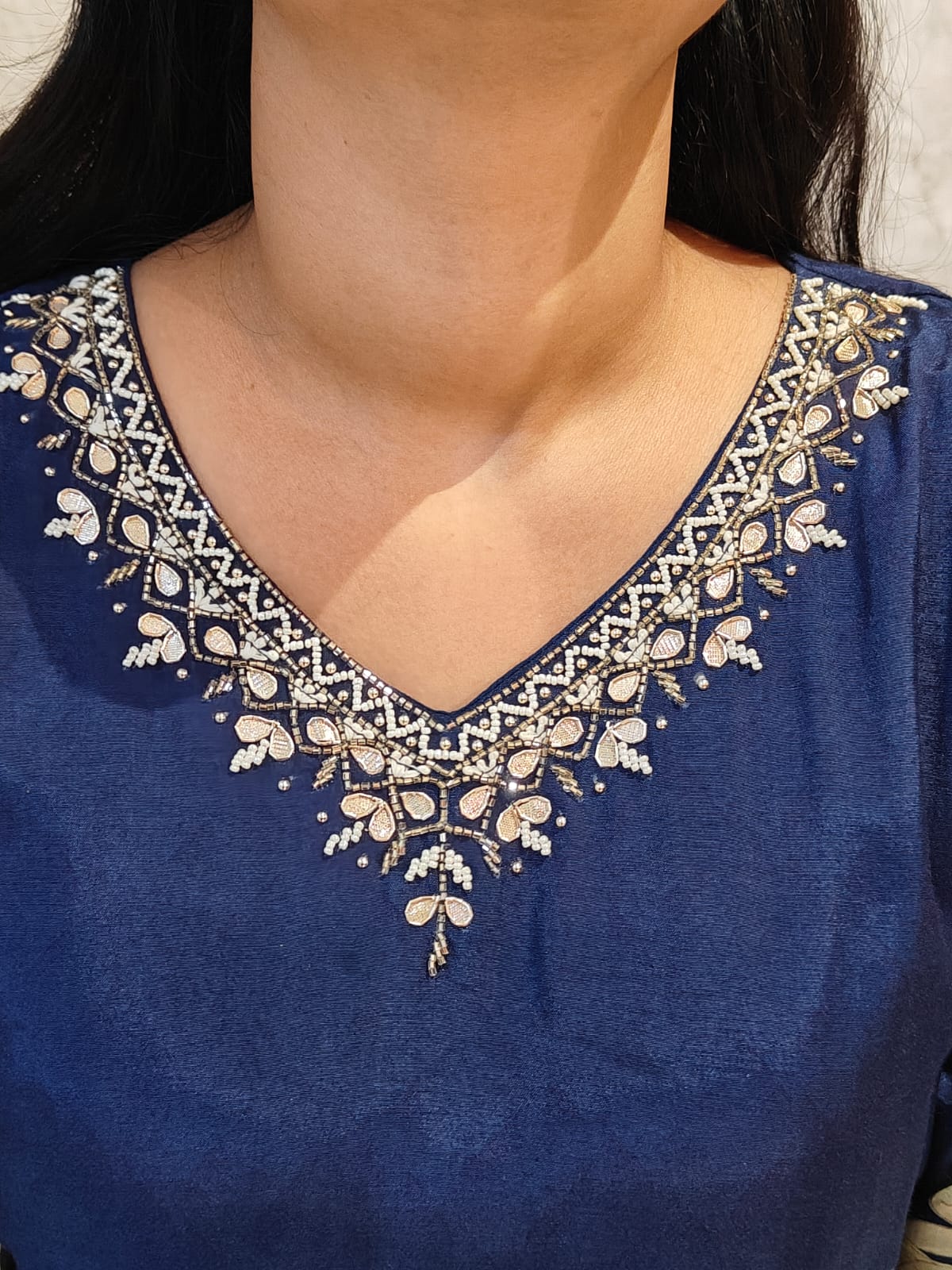 Dark Blue Muslin Crepe Digital Print Kurtha 693