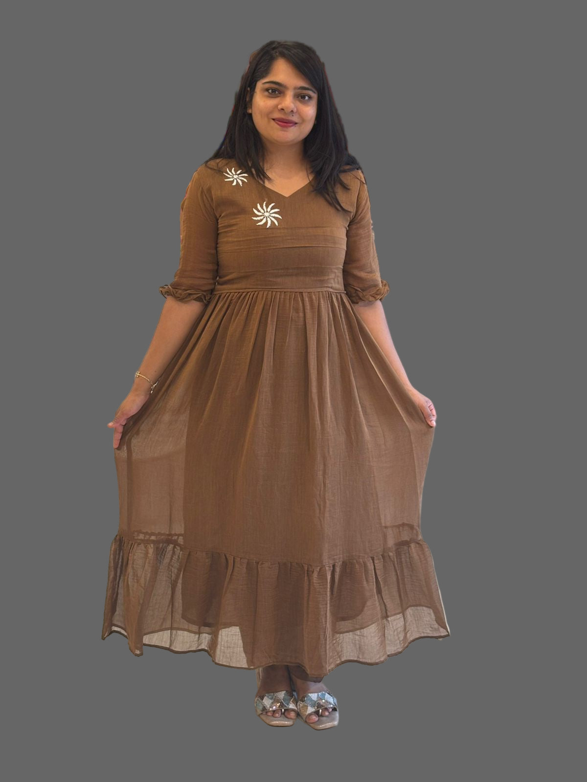 Brown Mul Chanderi Airline Cord Set