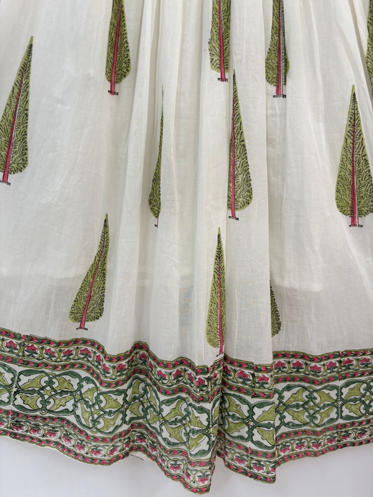 White Mul Cotton Block Print Anarkali Kurtha 98