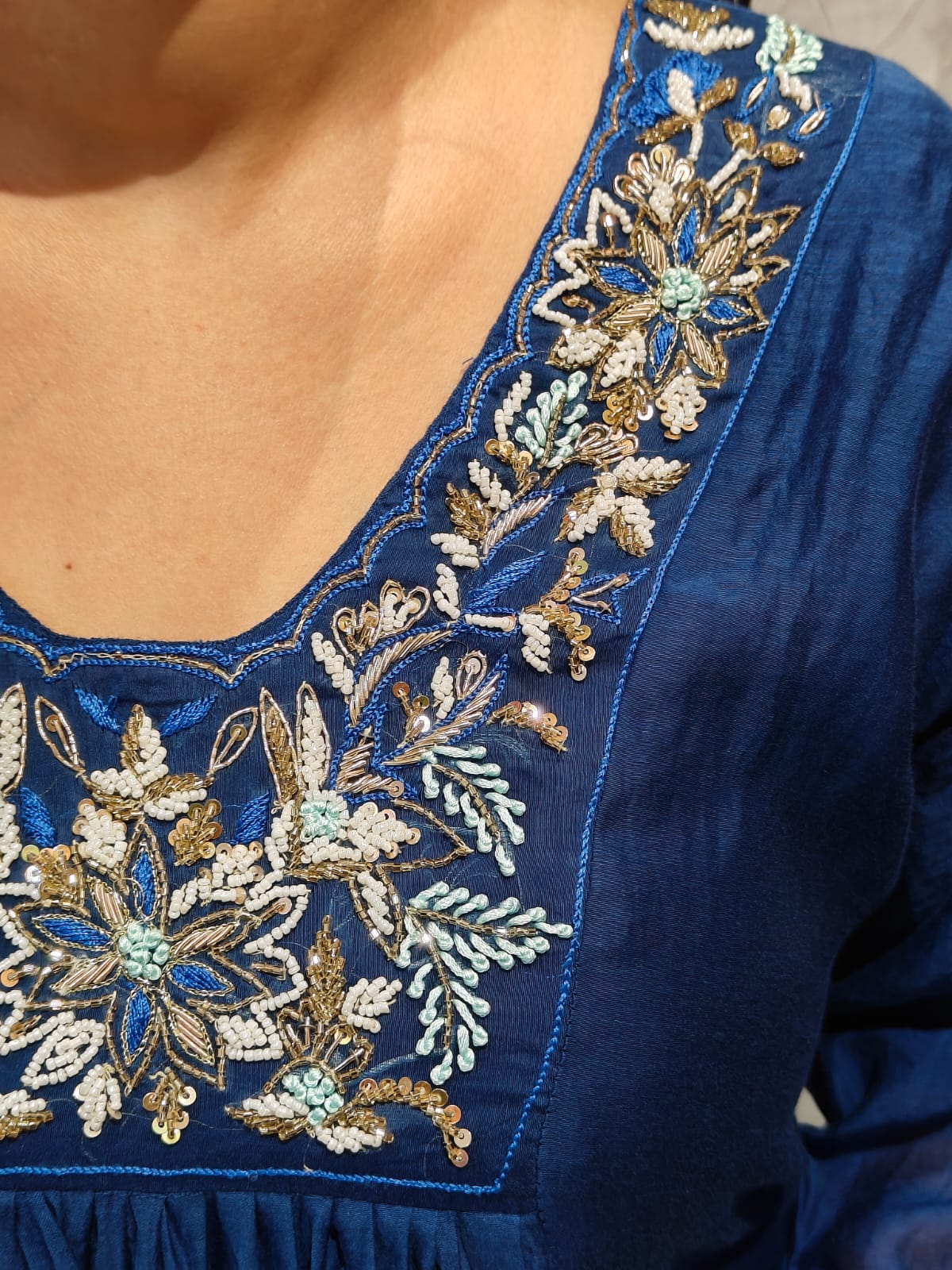 “Pani" Royal Blue Mul Chanderi silk Kurtha 543