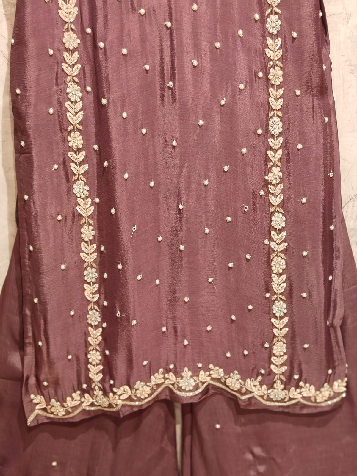 “Pari" Purple chinnon Crepe  handwork party ware Kurtha 44 set