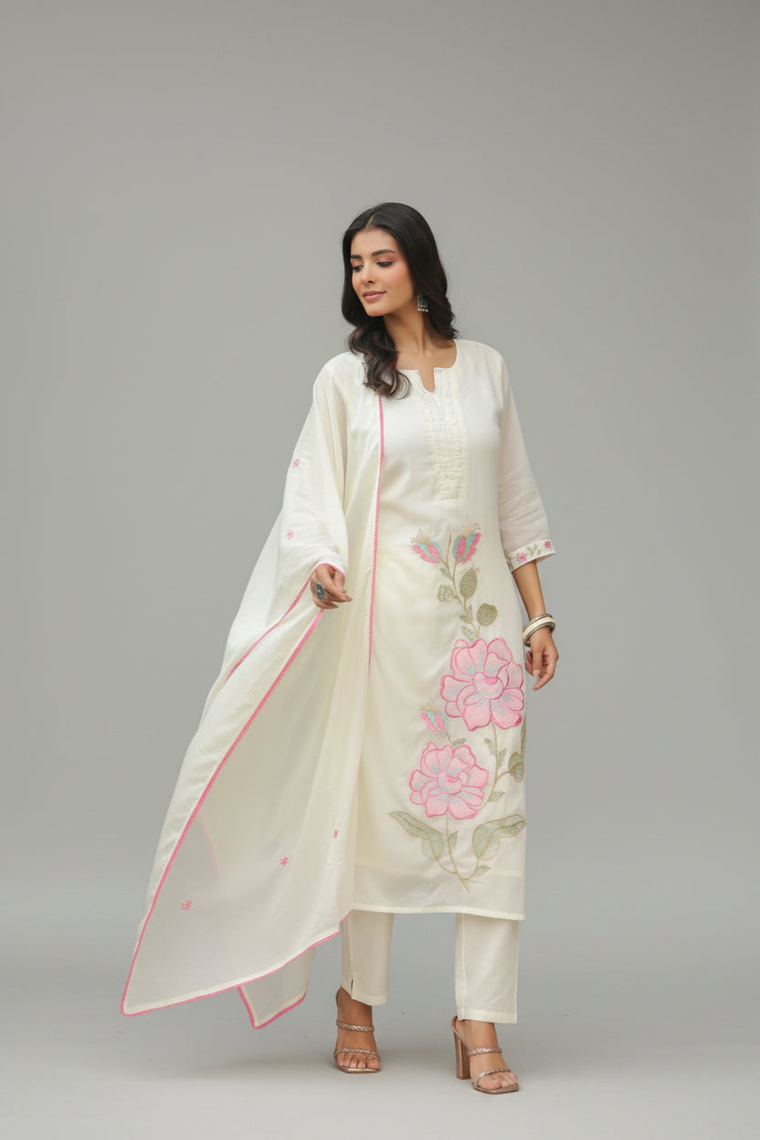 White Mul Cotton Straight Fit  Kurtha 643