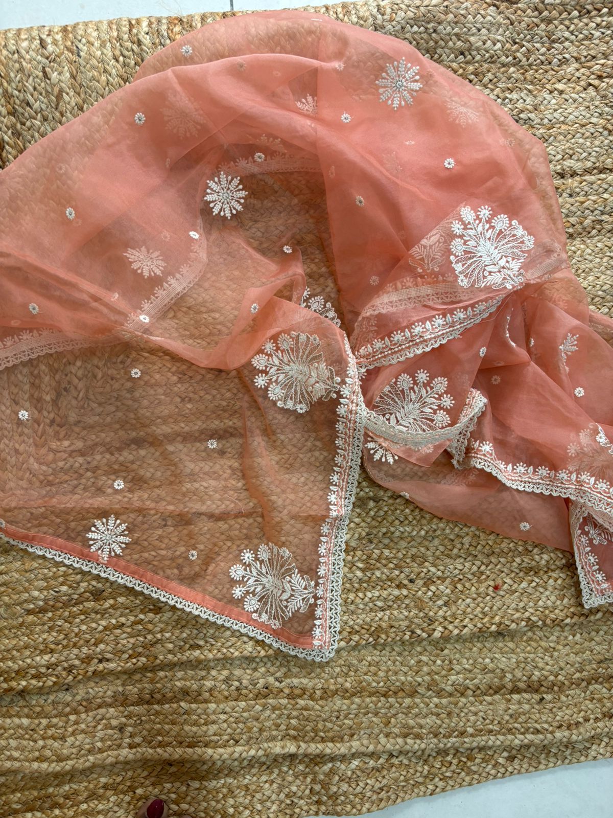 Orange Silk Thread Embroidery Work Straight Fit Kurtha 230