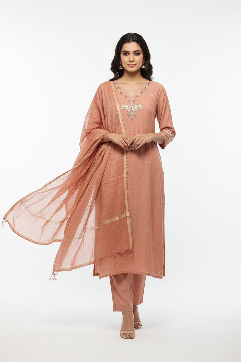 Chocolate Brown embroidry krutha set