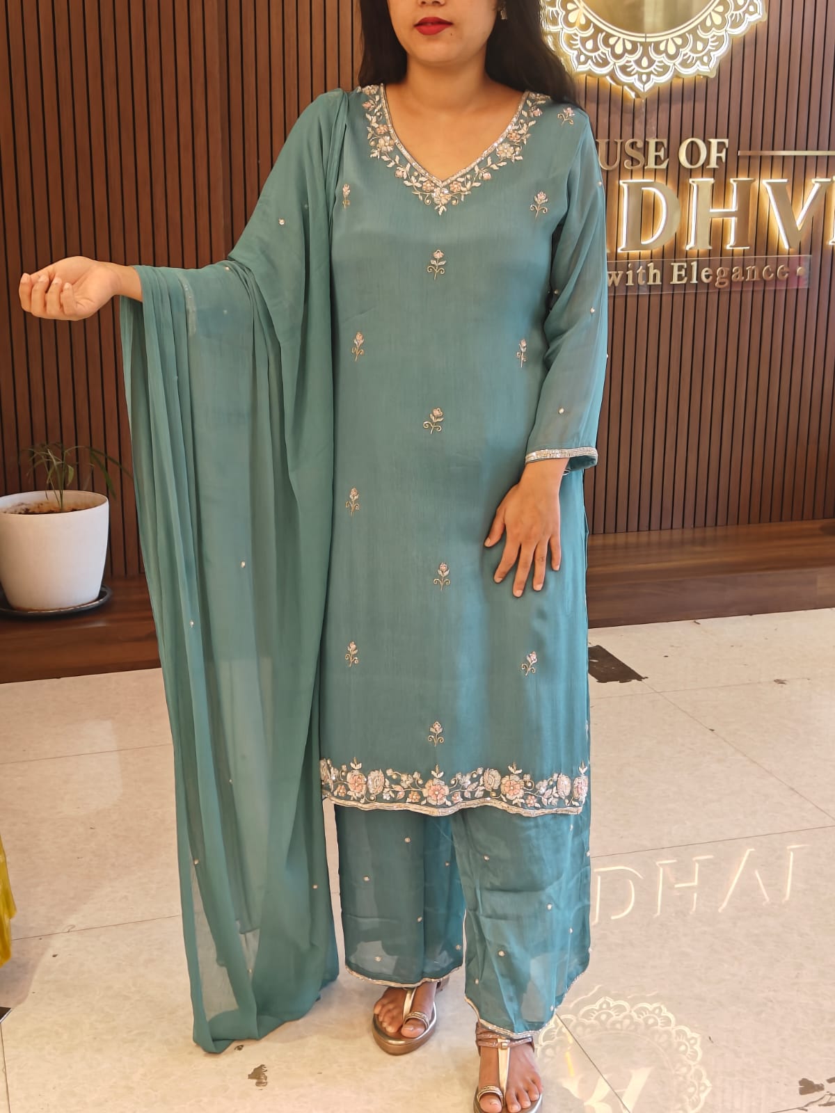 "Boomi" Sea Blue Designer Hand Embroidery Sharara party Kurtha set 301