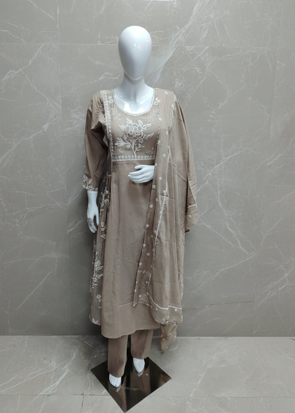 Grey Cotton Hand Embroidery Airline Kurtha 471
