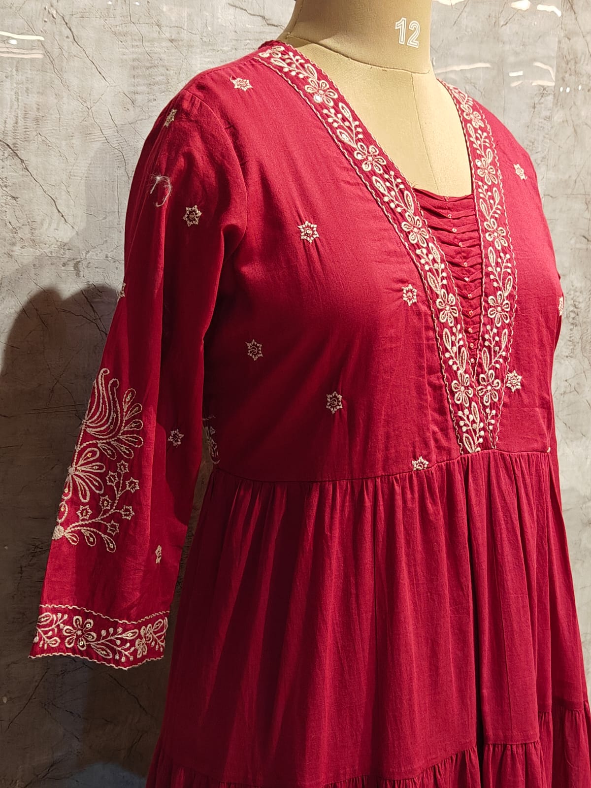 Pink Cotton Thread Embroiedry Anarkali  Kurtha