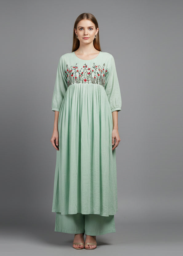 Green Cotton Thread Embroidery Cord set  Kurtha 27