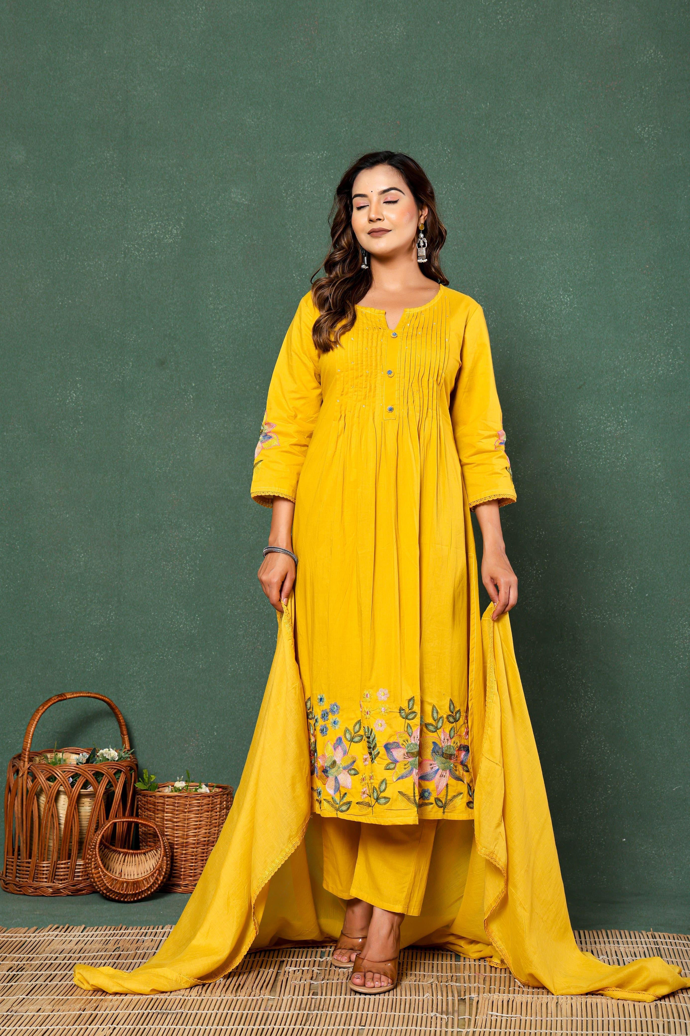 Yellow Mul Cotton Anarkali Kurtha 347