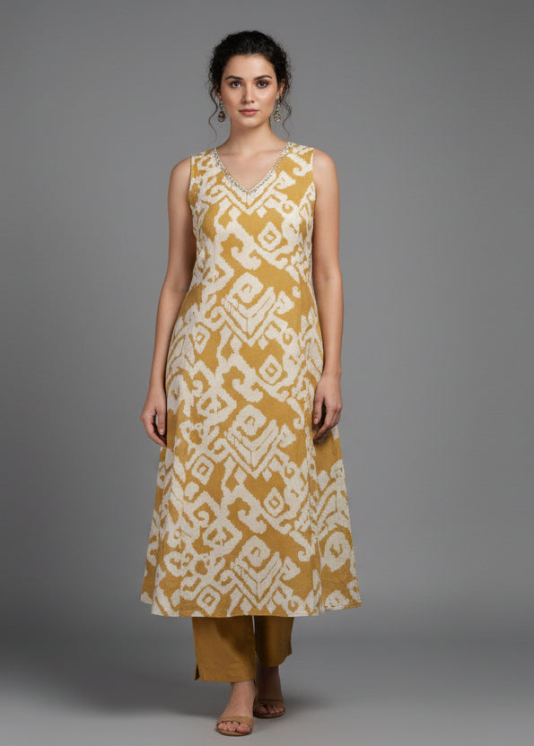 White Cotton Hand Embroidery Cord Set Kurtha 487