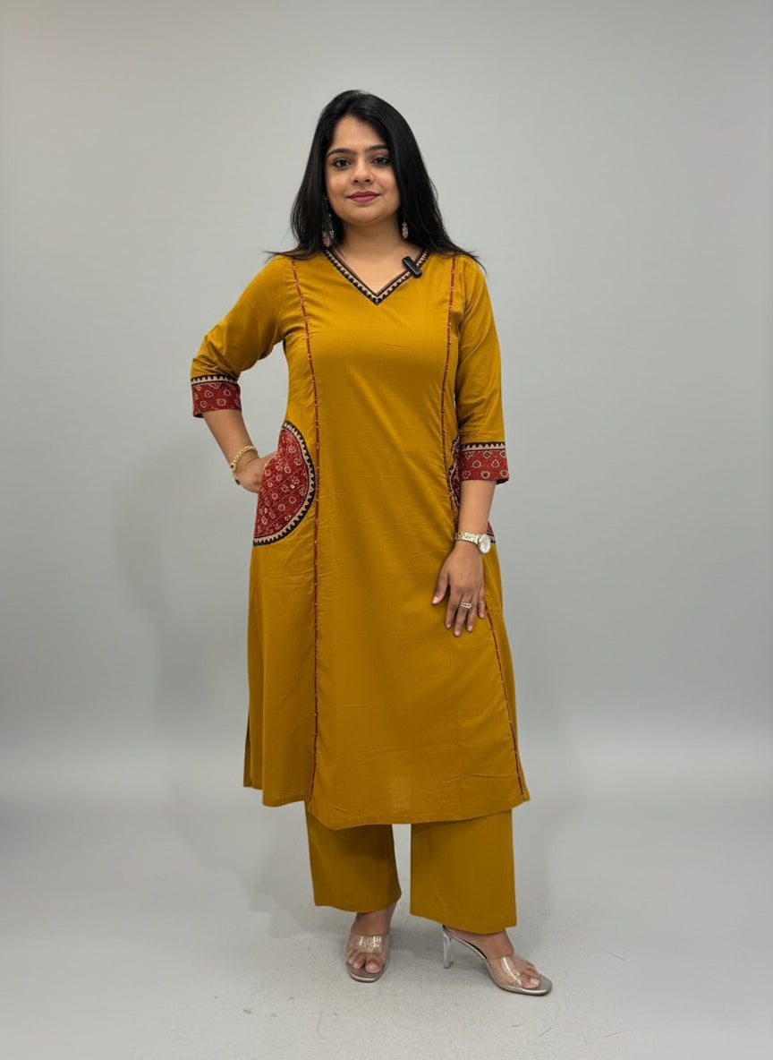 Mustard Yellow Cotton Hand Embroidery Cord Set 661