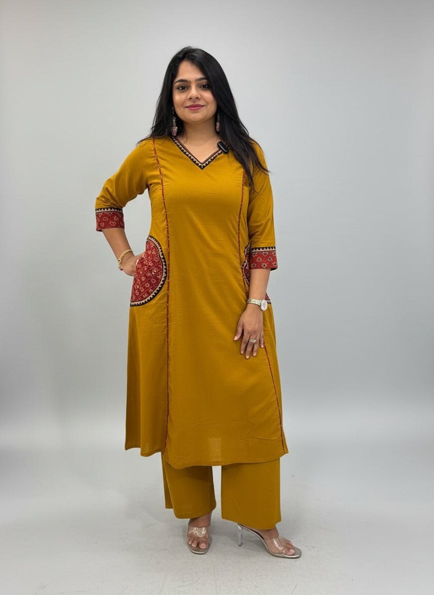 Mustard Yellow Cotton Hand Embroidery Cord Set 661