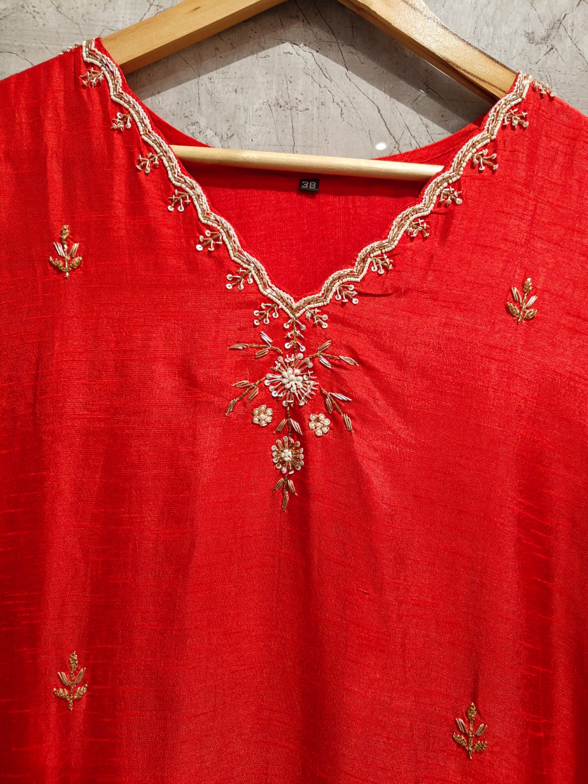 Red Dola silk Kurtha with pure modal silk Dupatta