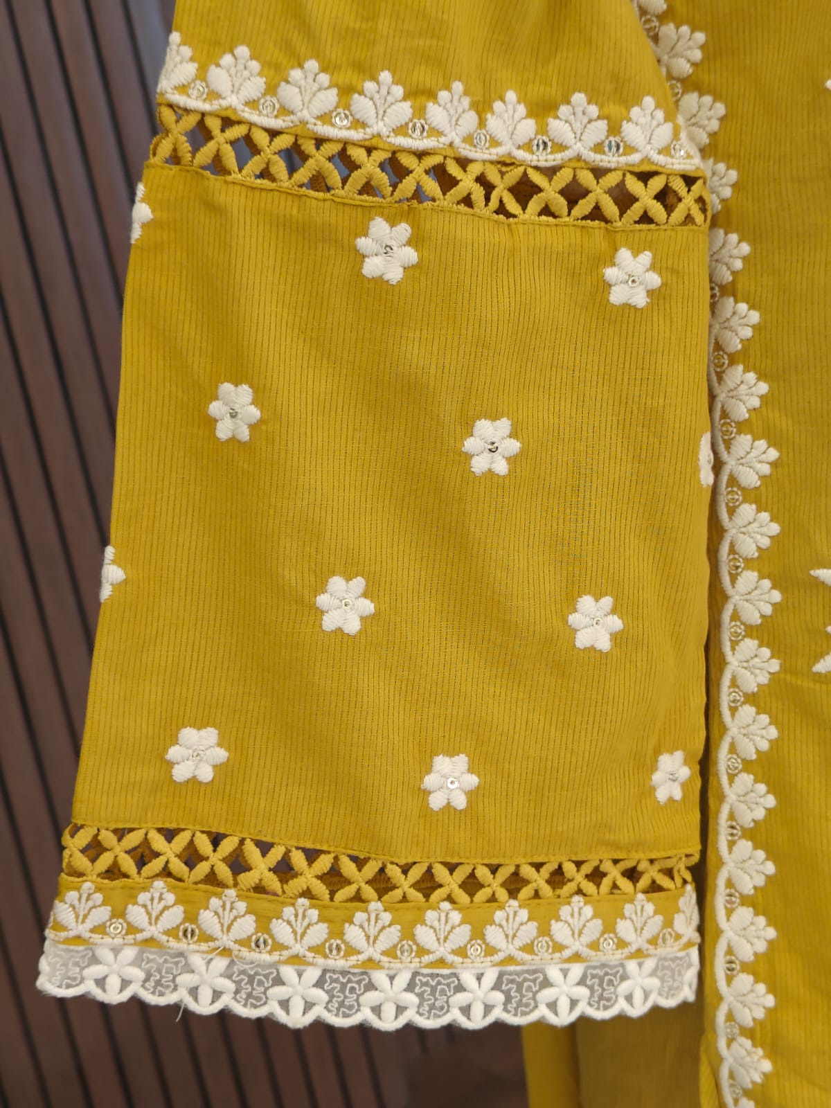 Yellow Mul Cotton  Chikankari Work Straight Fit Kurtha 196