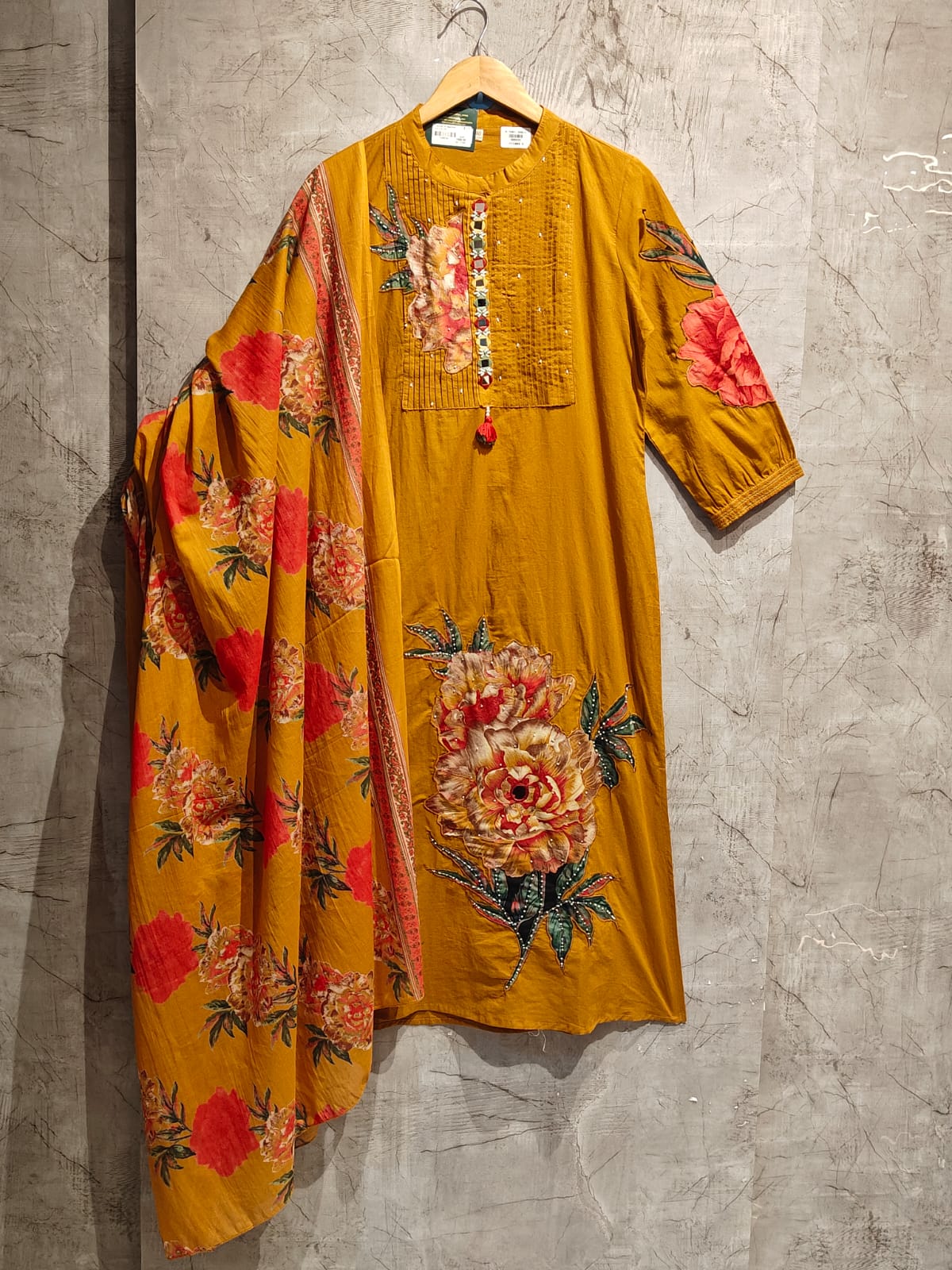Mustered Yellow Straifgt Fit Mul Cotton Kurtha 63