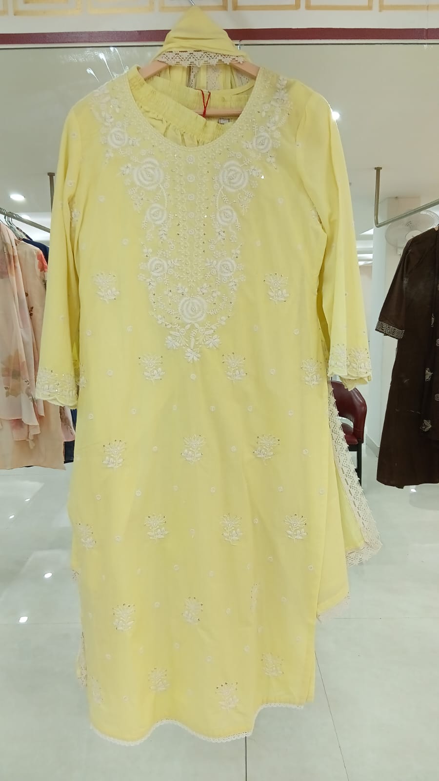 White And Wine Cotton Anarkali Kurtha  151 (Copy)