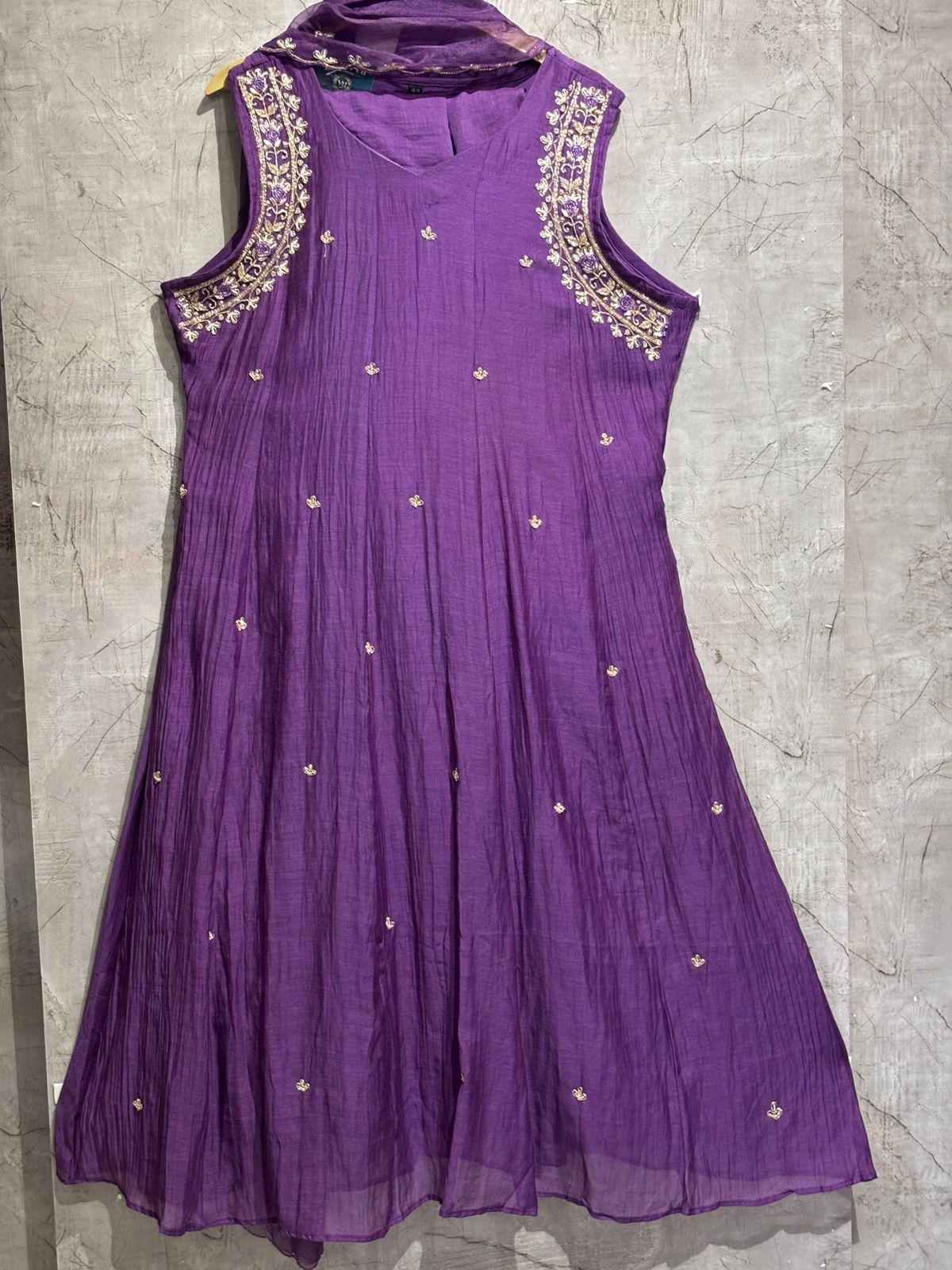 “Pani" Purple Mul Chanderi Silk Anarkali Handwork Kurtha 515