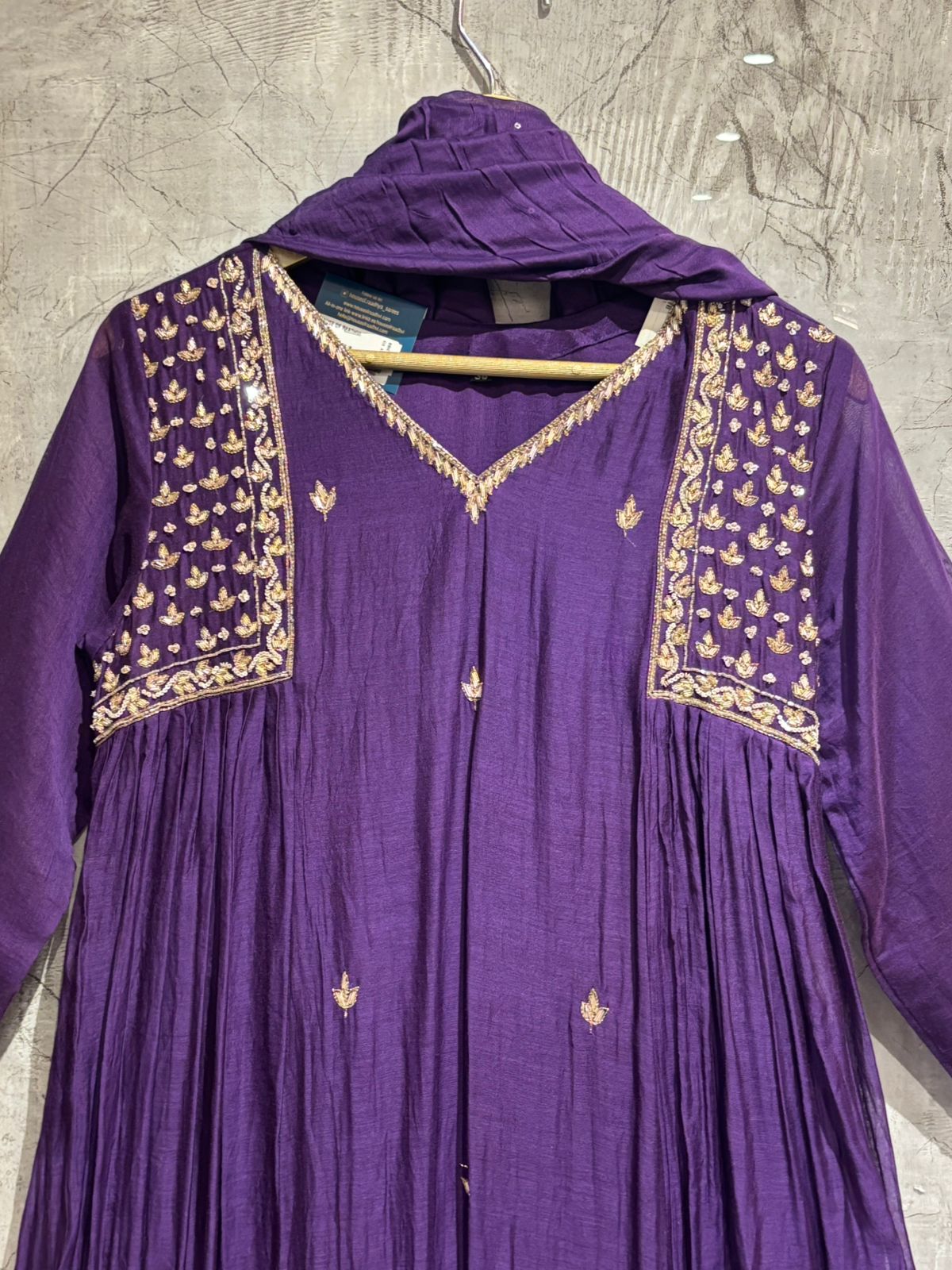 Purple Mul Chanderi Hand Embroidery Airline Kurtha 666