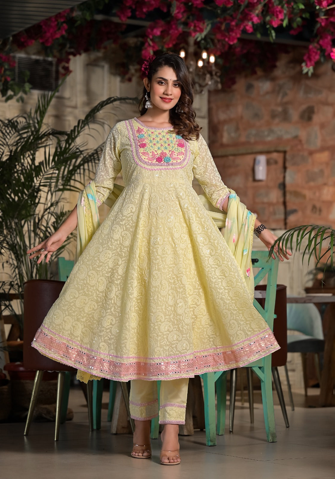 Yellow Cotton Hakoba Anarkali Kurtha  151