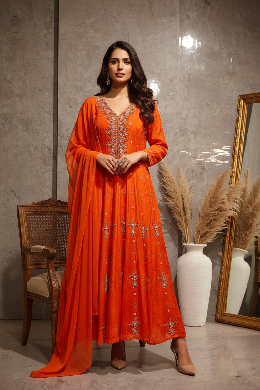 Anarkali Chinnon Hand Embroidery Kurtha 567