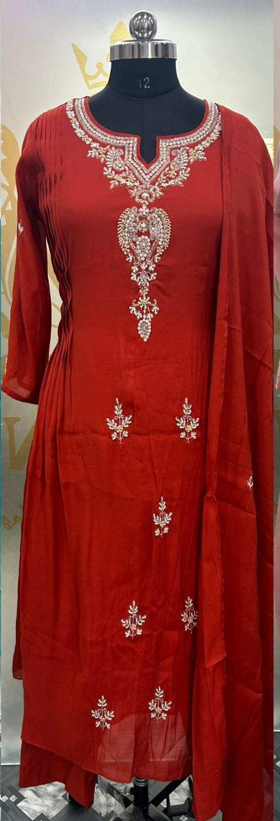 Rustic Orange Mul Chanderi Hand Embroidery Anarkali Kurtha 588