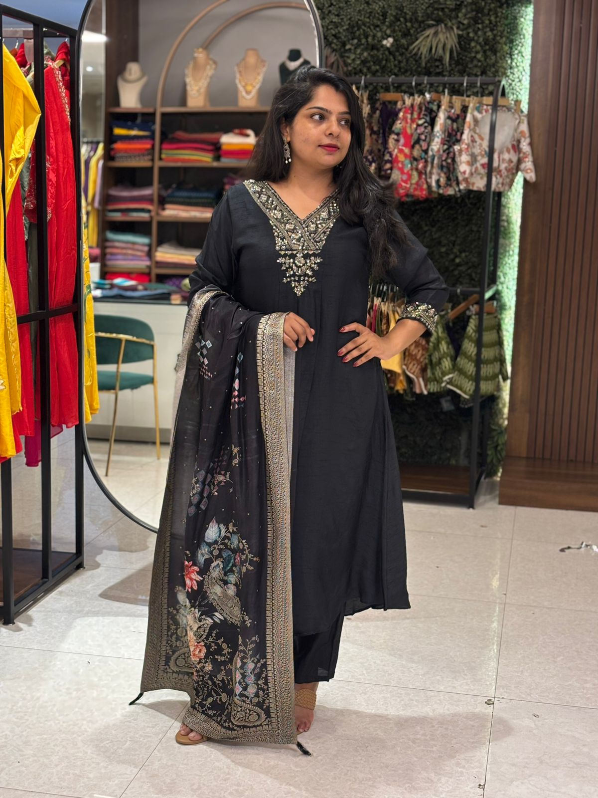Black Handwork Dola silk Kurtha 227
