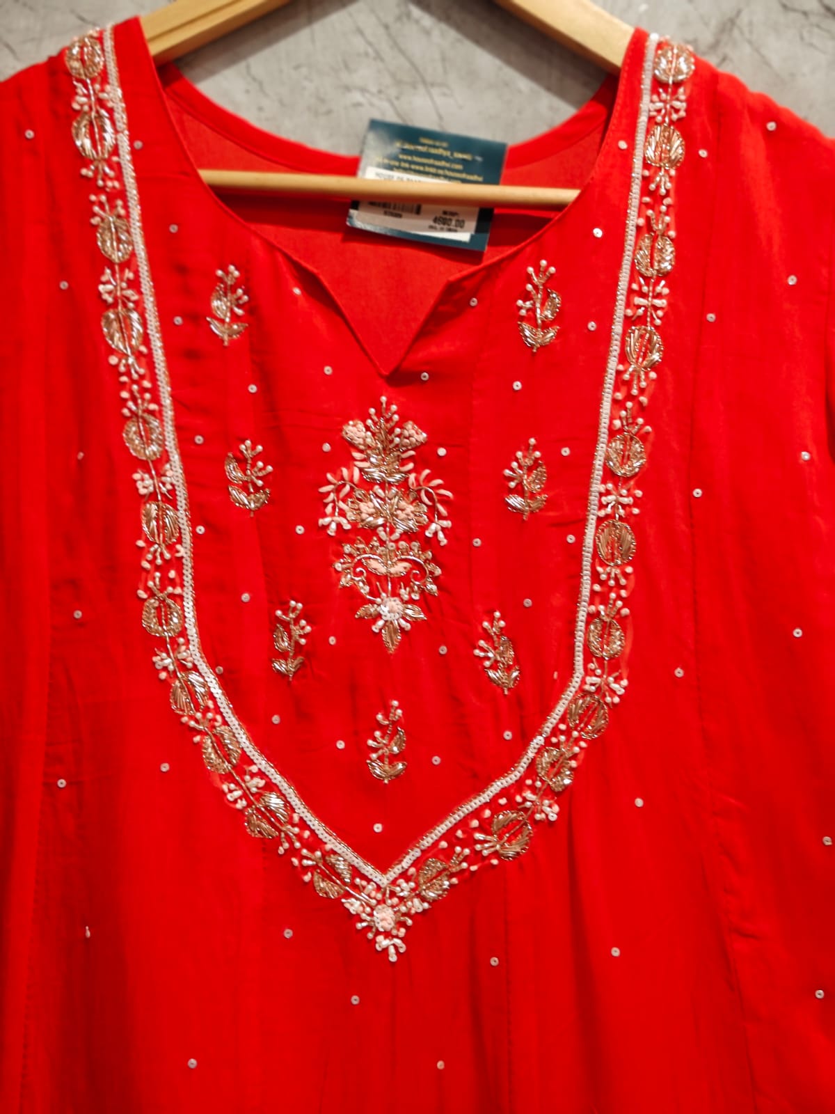 Red Organza Hand Embroidery Airline Kurtha 966