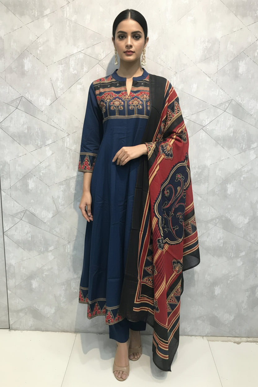 “Naya” Blue Cotton Thread Embroidery kurtha 088