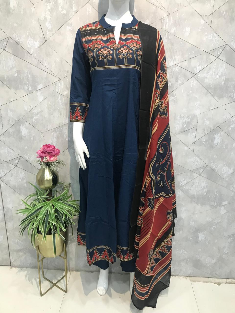 “Naya” Blue Cotton Thread Embroidery kurtha 088