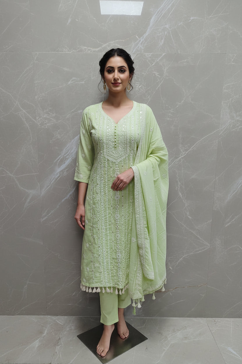 Pista Green Cotton Hakkoba Work Airline Kurtha 459