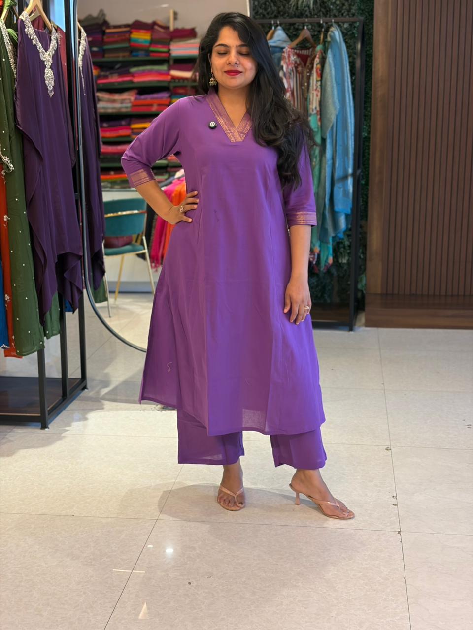 Lavender pure Cotton Cord Set Kurtha 721
