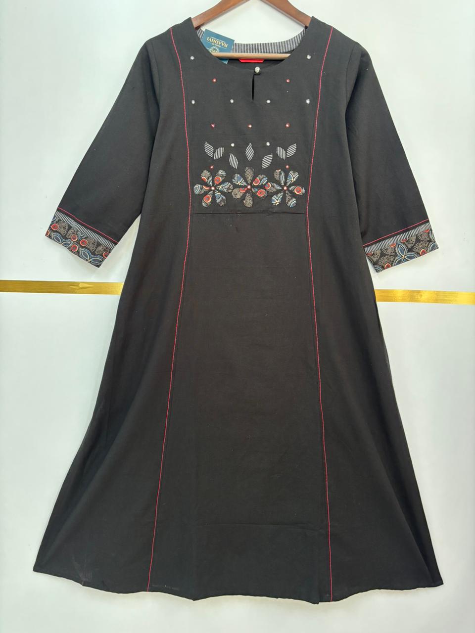 Black Linen Cotton Airline Cord Set kurtha 252