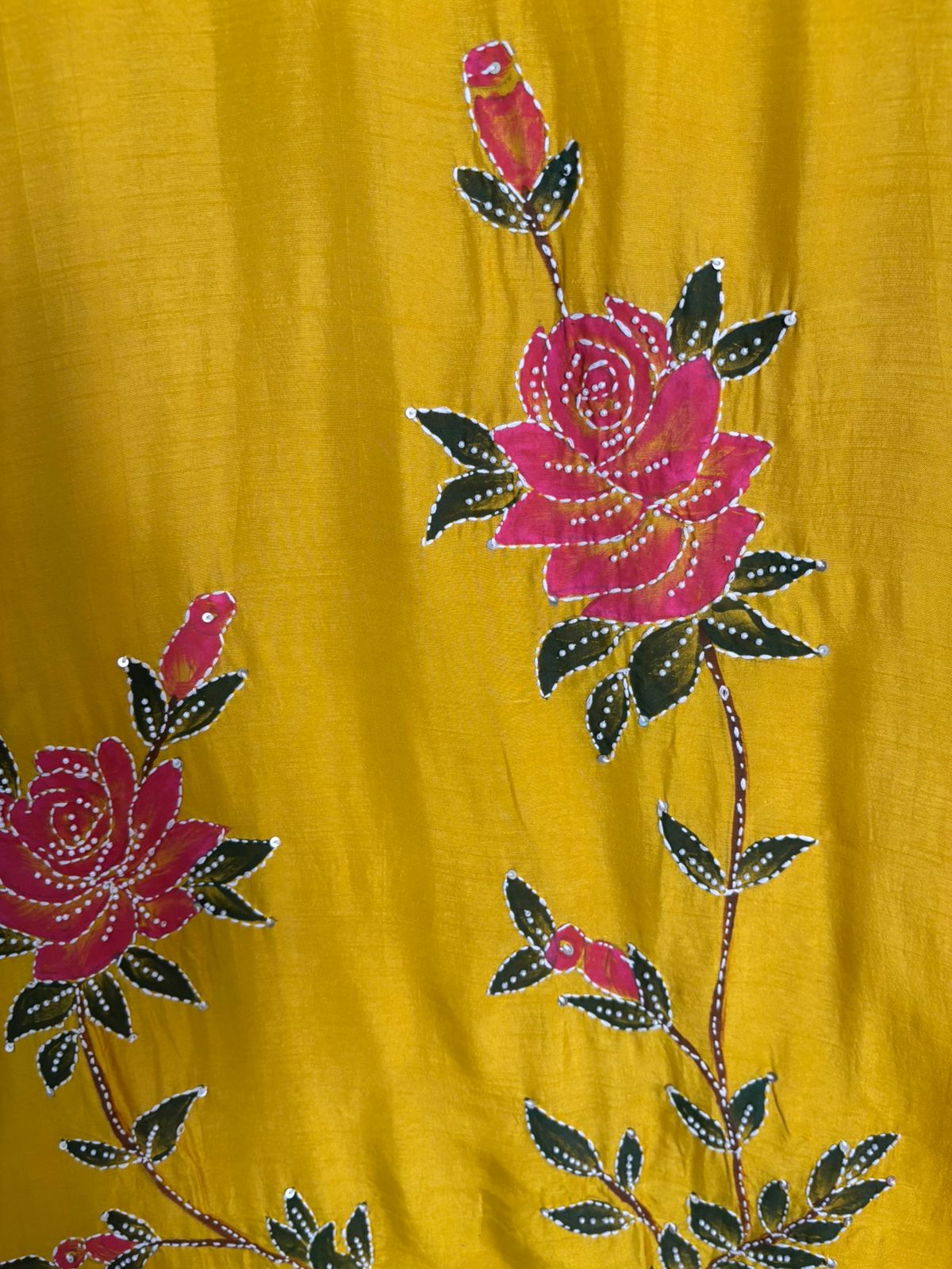 Yellow Dola Silk Thread Embroidery Airline Kurtha 483