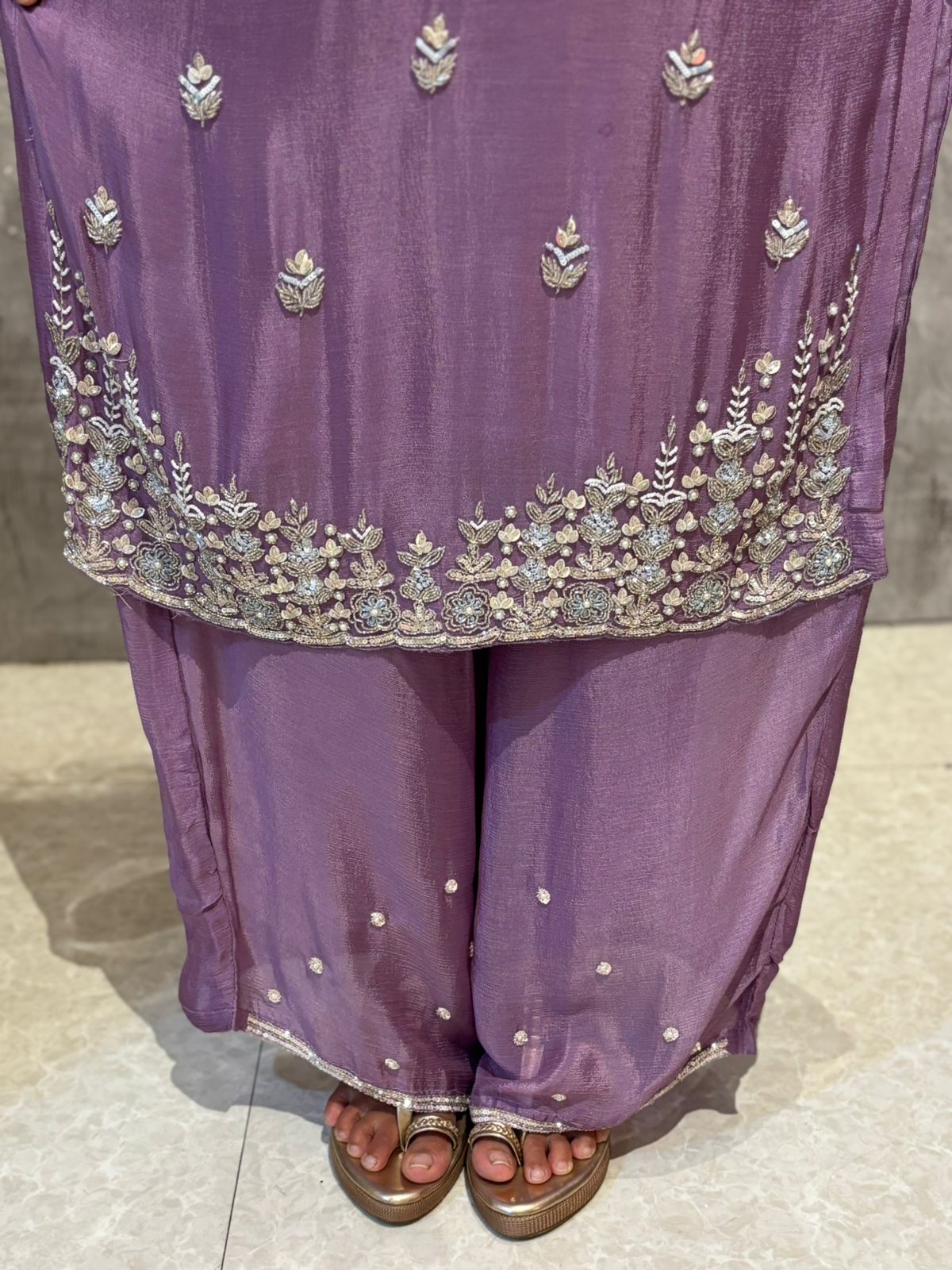 "Boomi" Purple Designer Hand Embroidery Sharara party Kurtha set