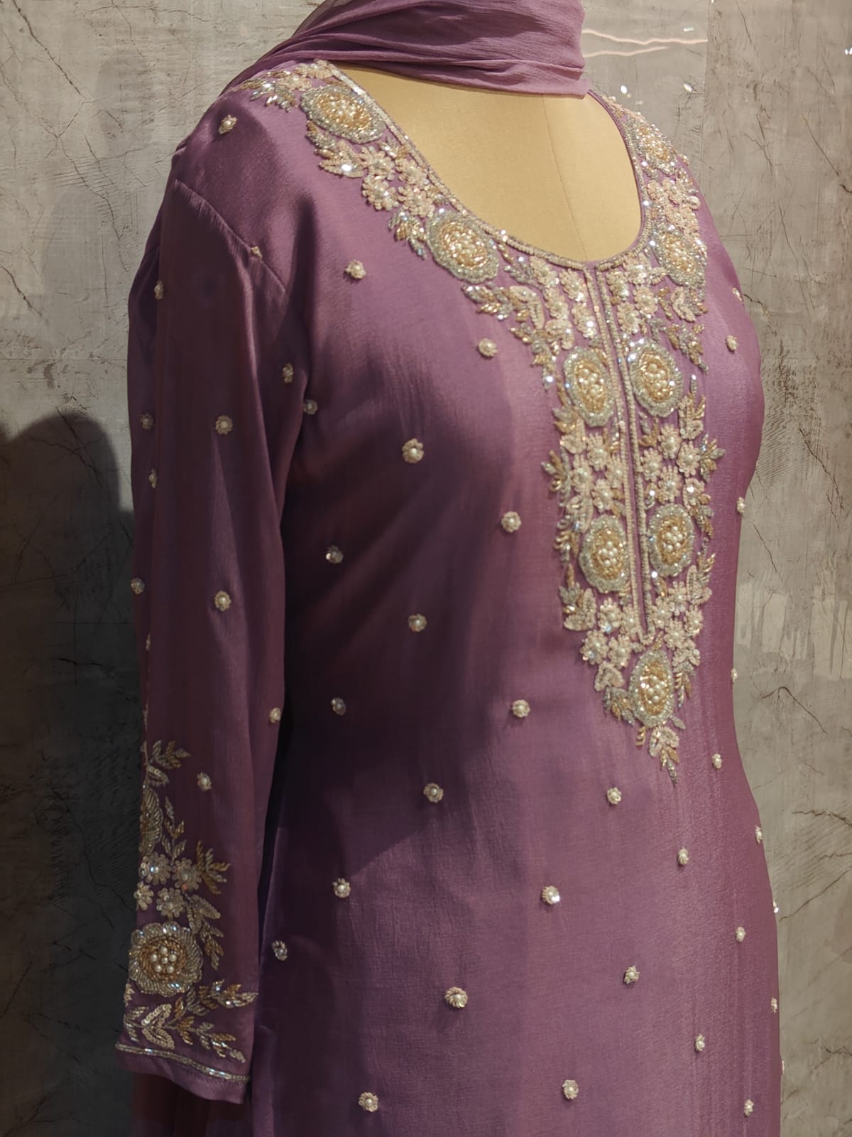 Purple Chinnon Hand Embroidery Sharara Kurtha 301