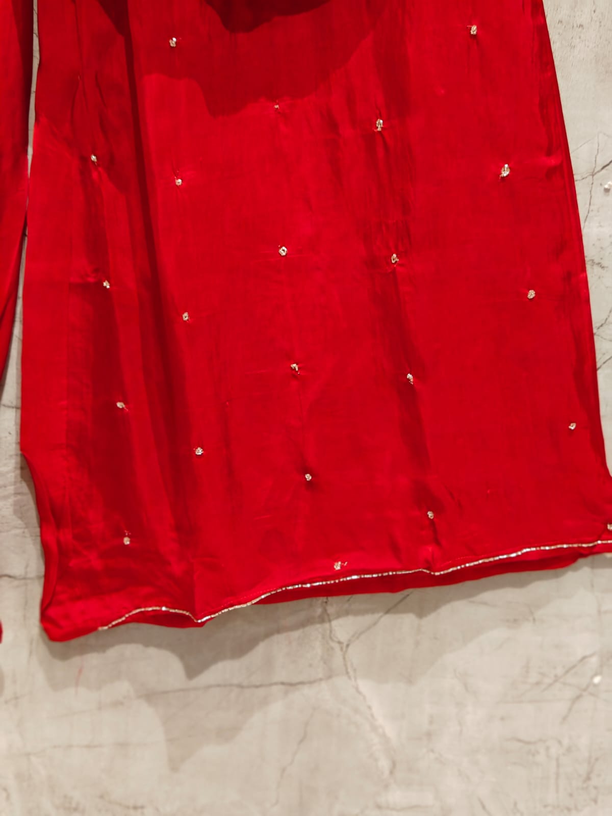 “Pari" Red chinnon handwork party ware Kurtha set