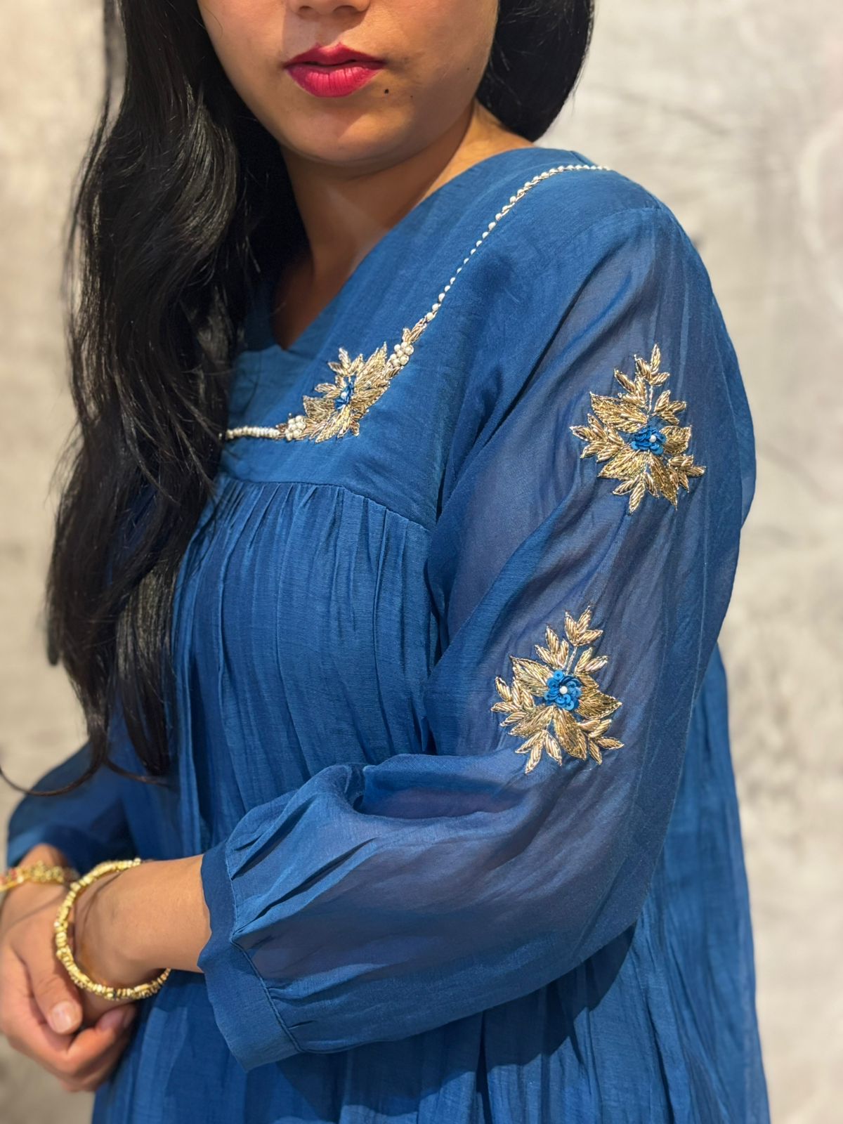 "Mia" Blue Mul Chanderi Cord Set