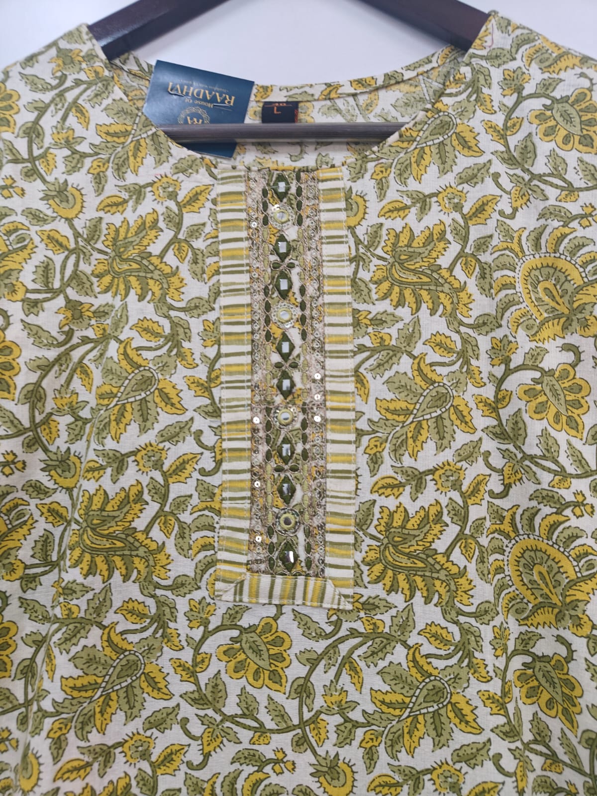 Green Cotton Block Print Straight Fit Kurtha