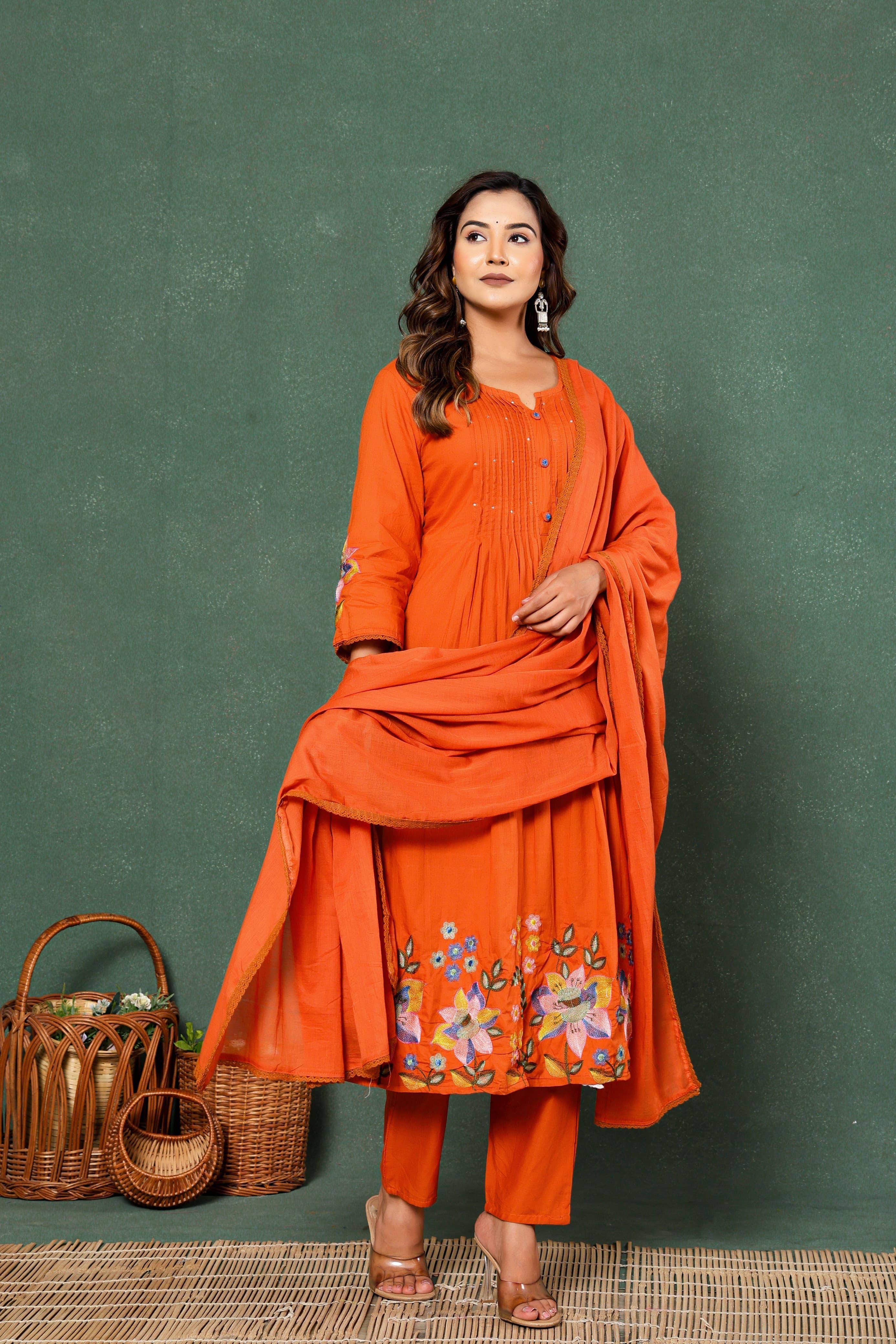 Orange Mul Cotton Anarkali Kurtha 347