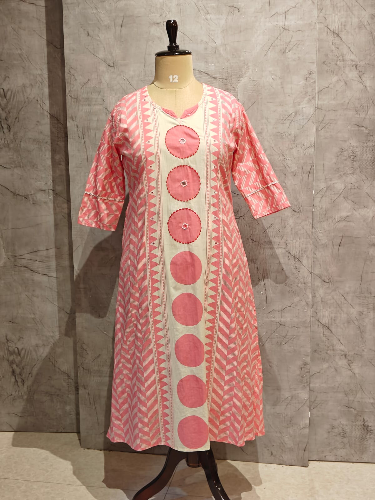 Pink Cotton Hand Embroidery Straight Fit Kurtha