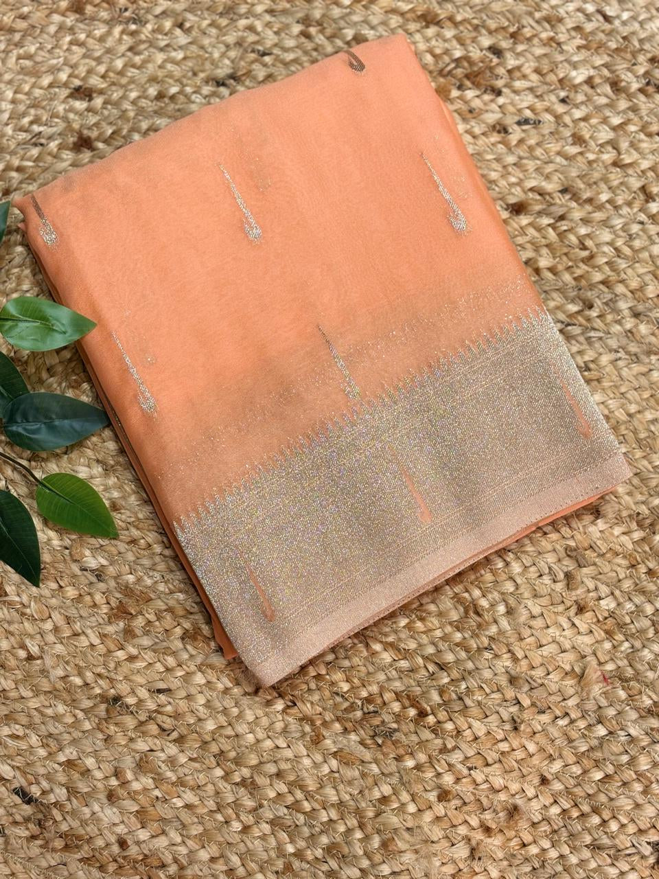 Peach paithani designer soft georgette silk (RR)