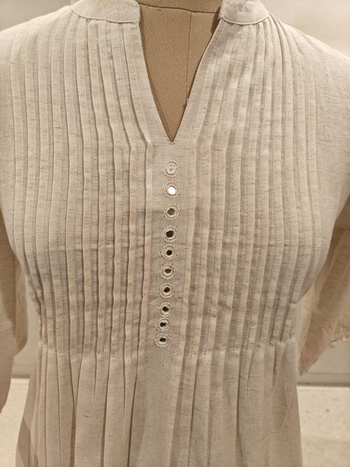 White Cotton Hand Embroidery Cord Set Kurtha 487