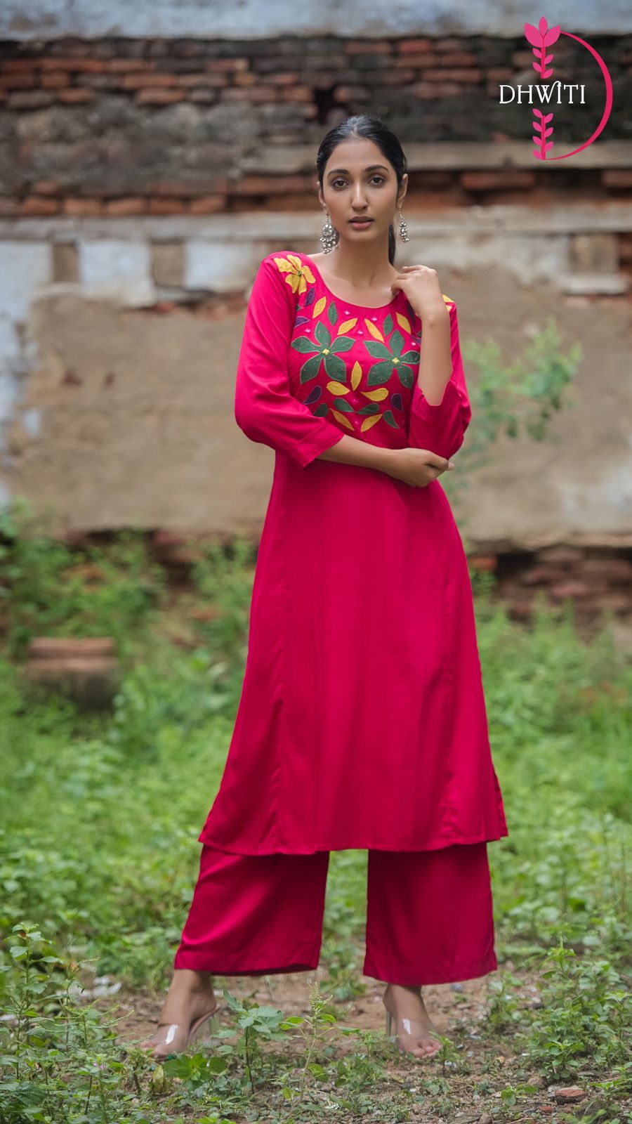 Pink Cord Set  in modul silk  Flower pattern kurtha set